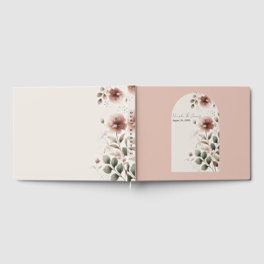Woestijn Roos Roze & Groen Bloemen Greenery Weddin Gastenboek (Volledig)