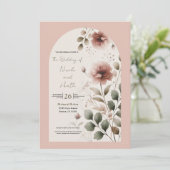 Woestijn Roos Roze & Groen Bloemen Greenery Weddin Kaart (Staand voorkant)