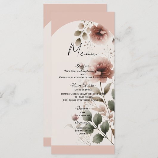 Woestijn Roos Roze & Groen Bloemen Greenery Weddin Menu (Voorkant / Achterkant)