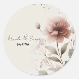 Woestijn Roos Roze & Groen Bloemen Greenery Weddin Ronde Sticker