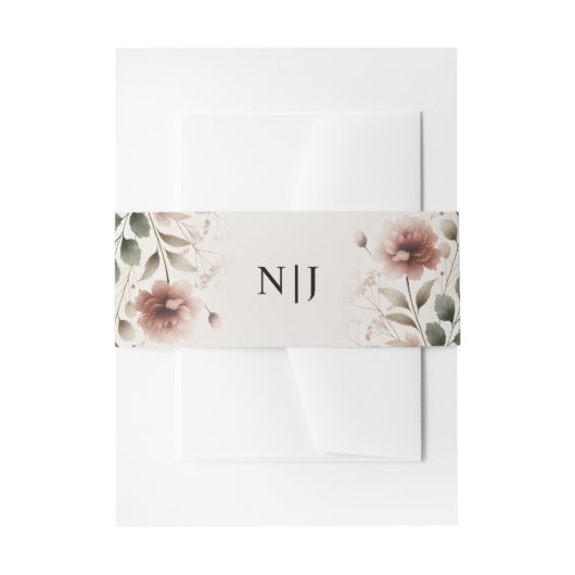 Woestijn Roos Roze & Groen Bloemen Greenery Weddin Uitnodigingen Wikkel (Voorkant Voorbeeld)