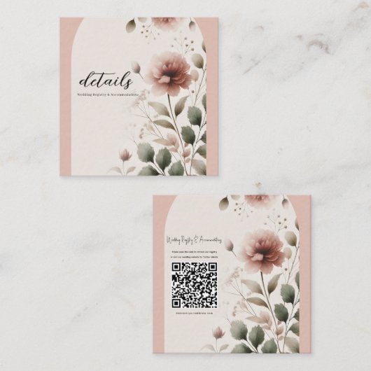 Woestijn Roos Roze & Groen Bloemen Greenery Weddin Vierkante Visitekaartje (Voorkant / Achterkant)