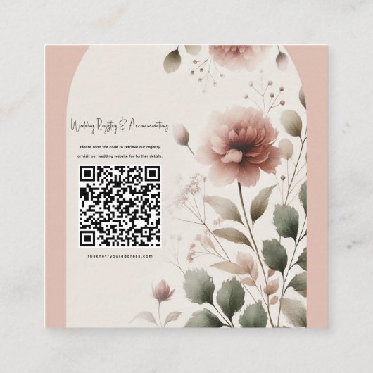 Woestijn Roos Roze & Groen Bloemen Greenery Weddin Vierkante Visitekaartje (Achterkant)