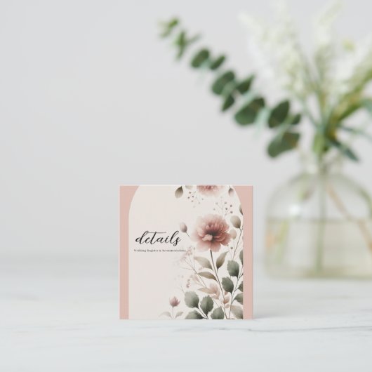 Woestijn Roos Roze & Groen Bloemen Greenery Weddin Vierkante Visitekaartje (Staand voorkant)