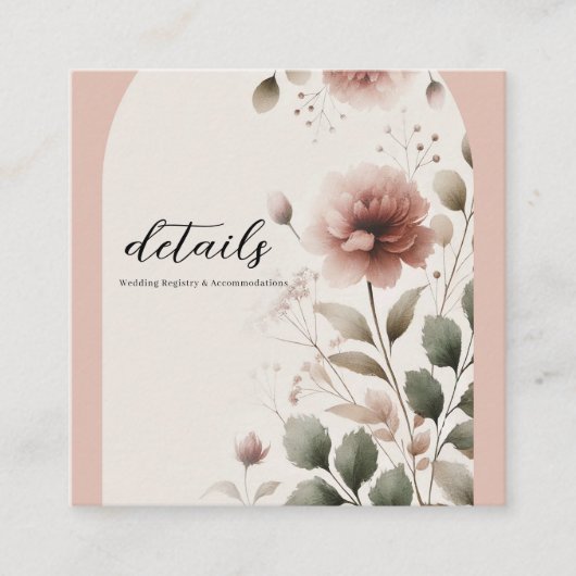 Woestijn Roos Roze & Groen Bloemen Greenery Weddin Vierkante Visitekaartje (Voorkant)