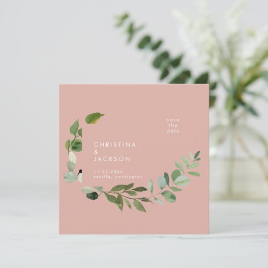 Woestijn Roze Eucalyptus Bruiloft Bewaar de datum Save The Date (Staand voorkant)