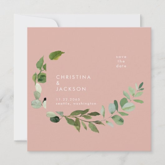 Woestijn Roze Eucalyptus Bruiloft Bewaar de datum Save The Date (Voorkant)