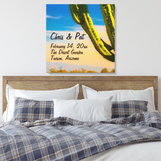 Woestijn Saguaro Cactus Trouwdatum Locatie Canvas Afdruk (Insitu (Slaapkamer))