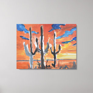 Woestijn Saguaro Zonsondergang Neo-Expressionist Canvas Afdruk
