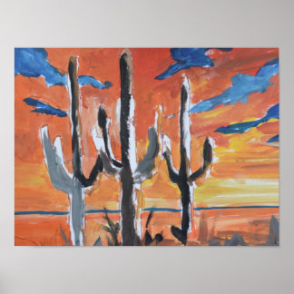 Woestijn Saguaro Zonsondergang Neo-Expressionist Poster