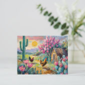 Woestijn Succulent Boerderij Landschap met kippen Briefkaart (Staand voorkant)