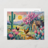Woestijn Succulent Boerderij Landschap met kippen Briefkaart (Voorkant / Achterkant)