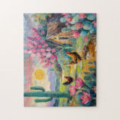 Woestijn Succulent Boerderij Landschap met kippen Legpuzzel (Verticaal)