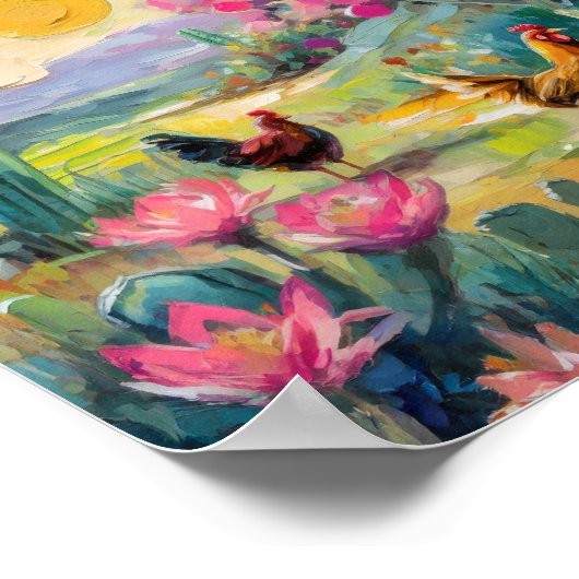 Woestijn Succulent Boerderij Landschap met kippen Poster (Hoek)