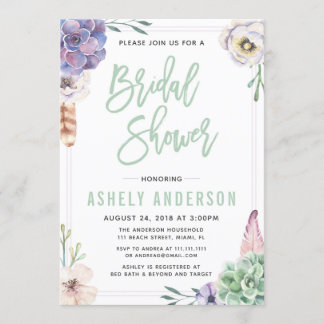 Woestijn Succulent Boho Bruids Douche Uitnodiging