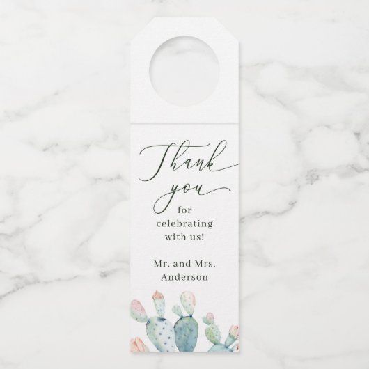 Woestijn Succulent Bruiloft | Waterverf Boho Cactu Flessenhanger (Voorkant)