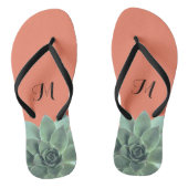 Woestijn Succulent Monogram Groen Peach Teenslippers (Voetbed)