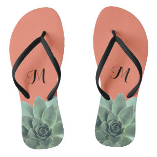 Woestijn Succulent Monogram Groen Peach Teenslippers