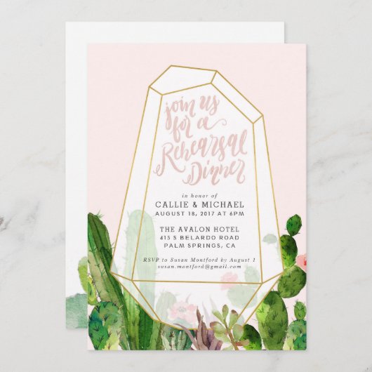 Woestijn Succulent Rehearsal Dinner Invitation-Roz Kaart (Voorkant / Achterkant)