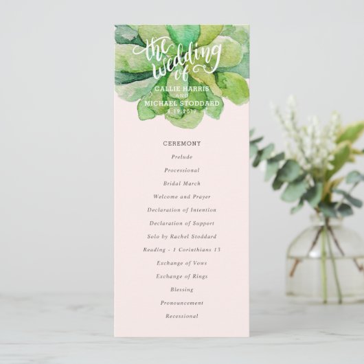 Woestijn Succulent Trouwprogramma - Roze Programmakaart (Staand voorkant)