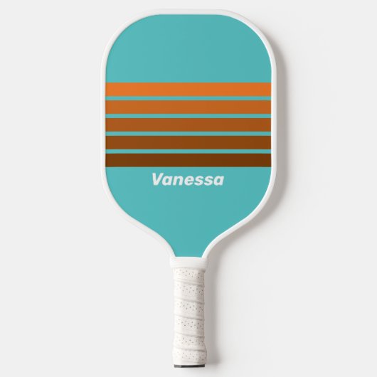 Woestijn Teal Over Strepen met Naam Pickleball Paddle (Voorkant)