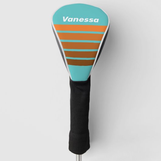 Woestijn Teal Overdwars Strepen met Naam Golfheadcover (Voorkant)