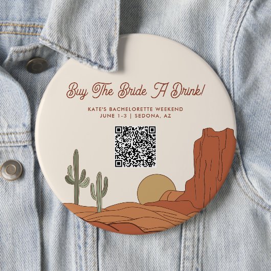 Woestijn thema Koop de bruid een drankje QR-code Ronde Button 6,0 Cm (In situ)