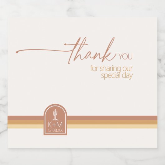 Woestijn Vibes bruiloft dank u Terra Cotta ID1019 Sparkling Wijnetiket (Enkel label)