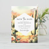 Woestijn Waterverf Cactus Wedding Save The Date (Staand voorkant)