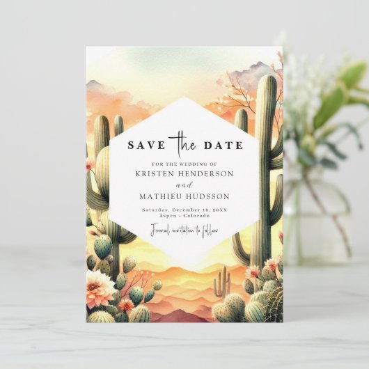 Woestijn Waterverf Cactus Wedding Save The Date (Staand voorkant)