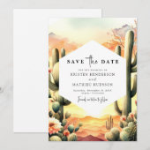 Woestijn Waterverf Cactus Wedding Save The Date (Voorkant / Achterkant)