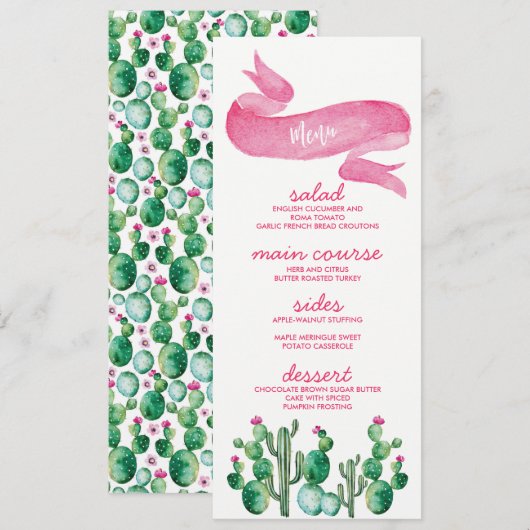 Woestijn Waterverf Wedding Menu Kaarten (Voorkant / Achterkant)