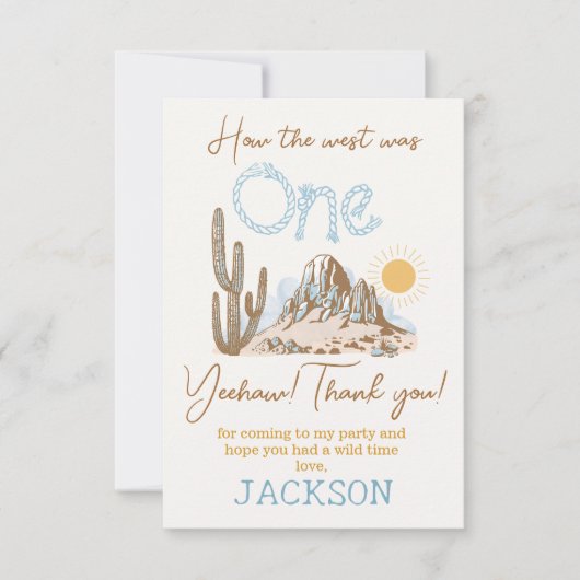  woestijn Western Wilde Westen 1e Verjaardag Bedankkaart (Voorkant)