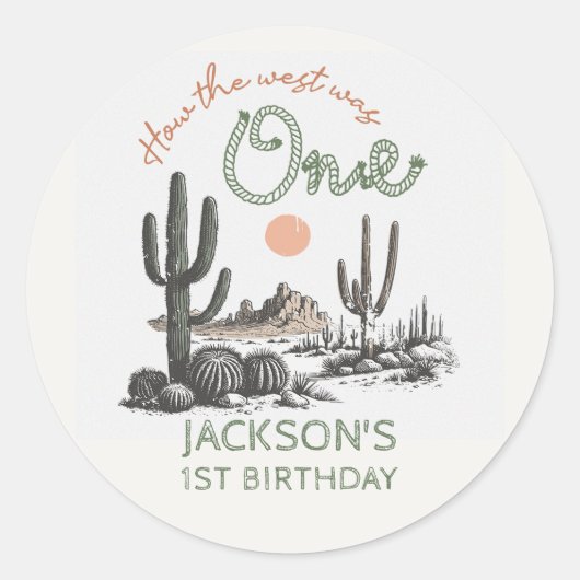 Woestijn Western Wilde Westen 1e Verjaardag Sticke Ronde Sticker (Voorkant)