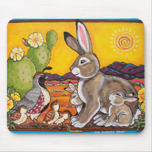 Woestijn Wildlife Rabbit Quail Yellow Sunrise Cact Muismat