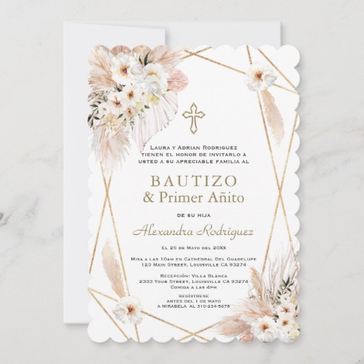 Woestijn Witte Floral Spaans 1e verjaardag Baptism Kaart (Voorkant)