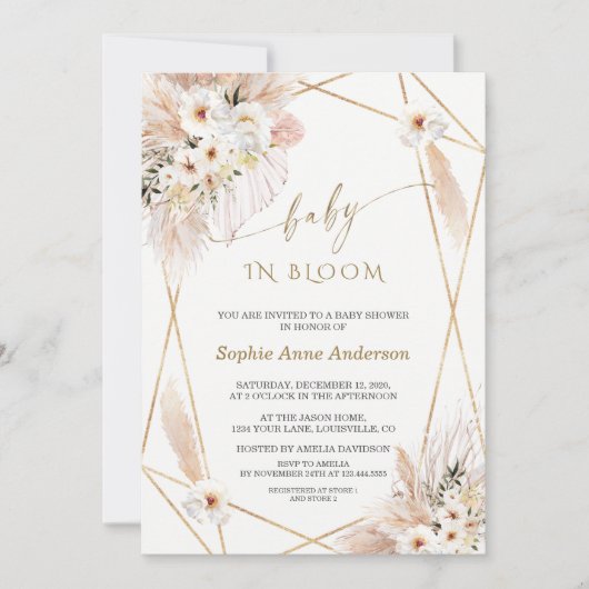 Woestijn Witte Rozen Gouden Bladeren Baby in Bloom Kaart (Voorkant)