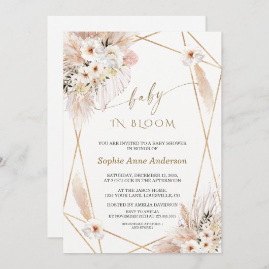 Woestijn Witte Rozen Gouden Bladeren Baby in Bloom Kaart (Voorkant / Achterkant)