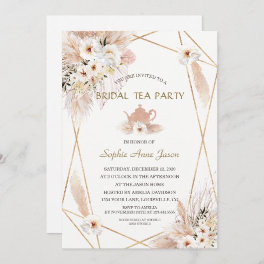 Woestijn Witte Rozen Pampas Gras Bruidsdouche  Kaart (Voorkant / Achterkant)