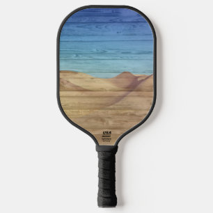 Woestijn Zandduinen Mooie Blauwe Lucht Op Houtnerf Pickleball Paddle