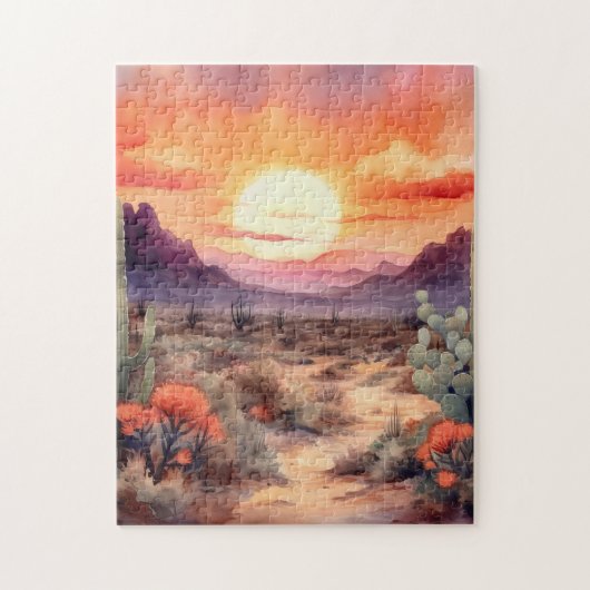 Woestijn Zonsondergang Cactus Legpuzzel (Verticaal)