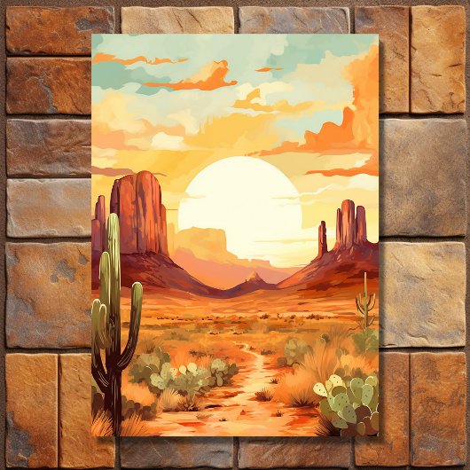 Woestijn Zonsondergang en Cactus Zuidwestelijke Br Kaart