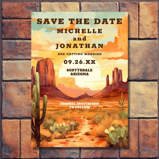 Woestijn Zonsondergang en Cactus Zuidwestelijke Br Save The Date