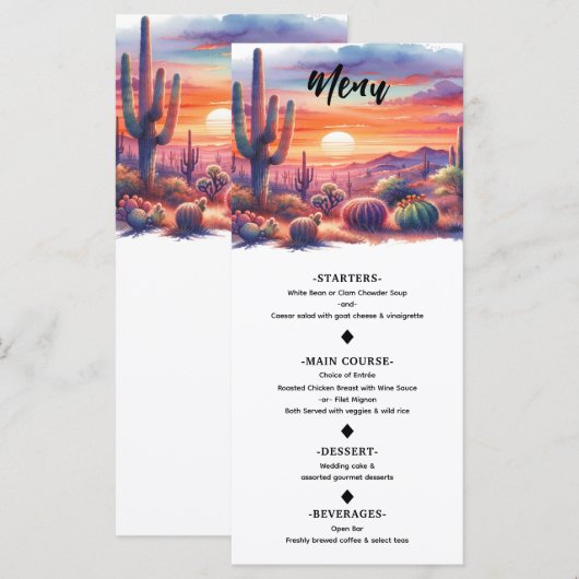 Woestijn Zonsondergang Gloed Waterverf Zuidwesteli Menu (Voorkant / Achterkant)