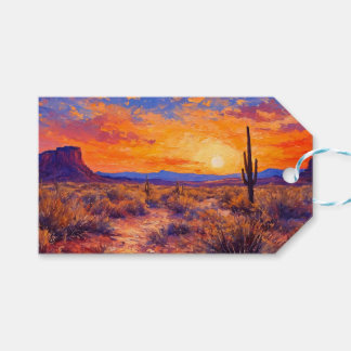 Woestijn Zonsondergang Olie Schilderij Cadeaulabel