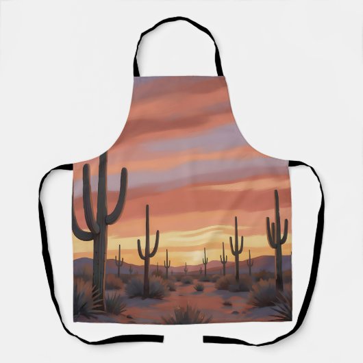 Woestijn Zonsondergang Saguaro Cactus Landschap Schort (Voorkant)