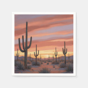 Woestijn Zonsondergang Saguaro Cactus Landschap Servet