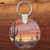 Woestijn Zonsondergang Saguaro Cactus Landschap Sleutelhanger (Achterkant)
