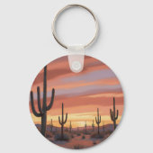 Woestijn Zonsondergang Saguaro Cactus Landschap Sleutelhanger (Achterkant)