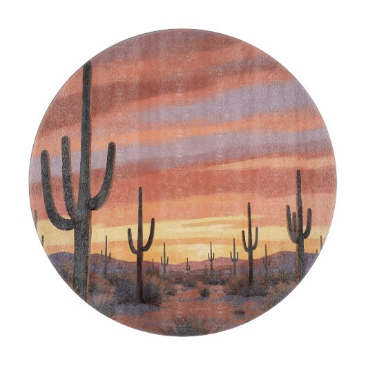 Woestijn Zonsondergang Saguaro Cactus Landschap Snijplank (Voorkant)